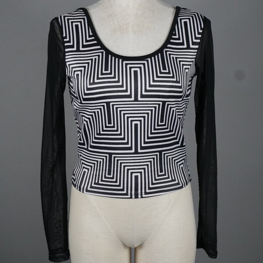 Scotty Geo print Sheer Long Sleeve Top
